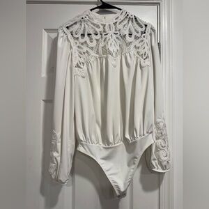 Express White Lace Bodysuit Top